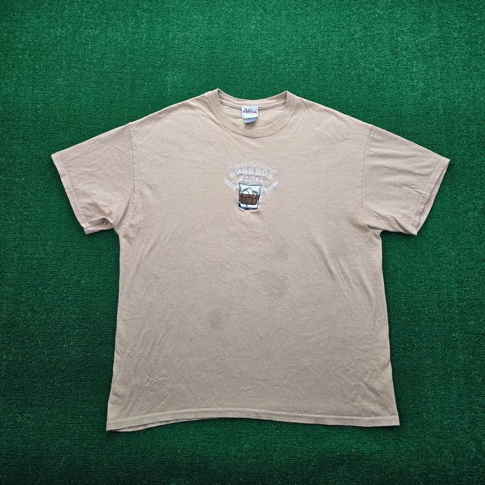 Handcrafted Bourbon Whiskey‎ Tshirt Mens XL Tan Embroidered Whiskey Glass Tee